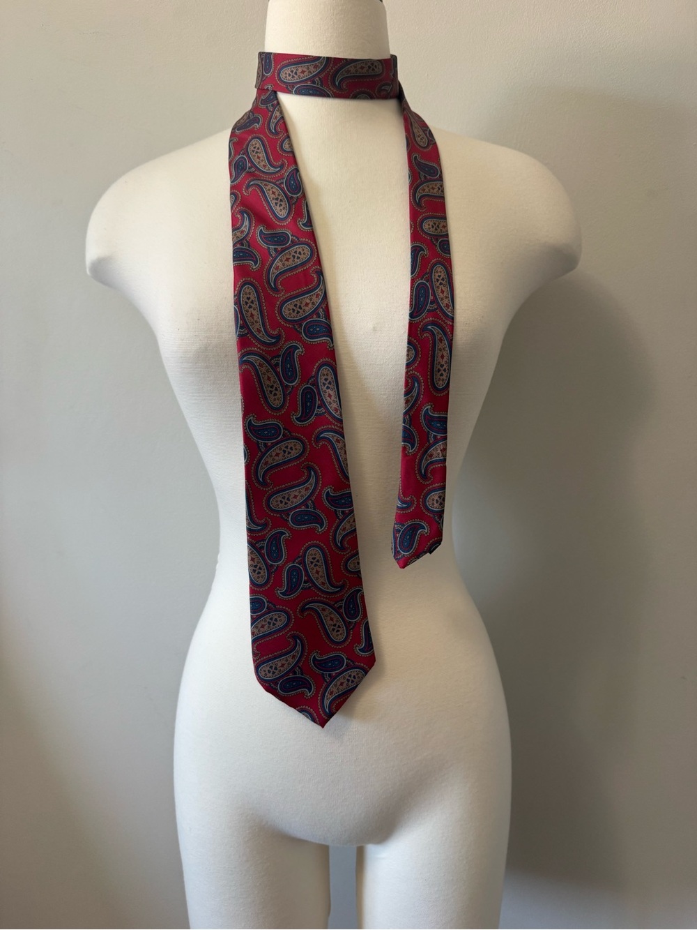 Monzini Collection Men's Red Paisley Skinny Silk Tie 🇨🇦